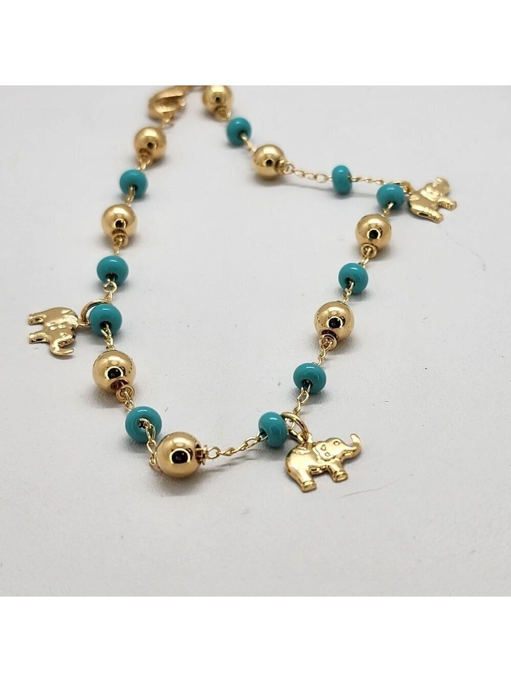 Brand New Brazilian 18k Gold Filled Beaded 3 Elephant Anklet